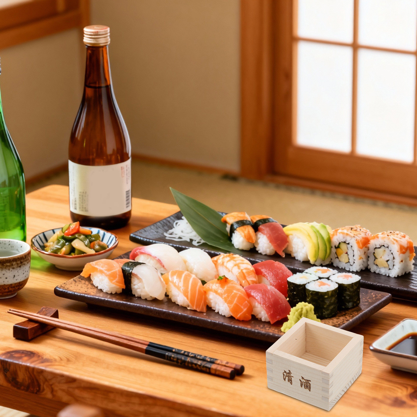 Japanese Restaurant Lifestyle - 2 Adet Ahşap Sake Masu Kutusu,